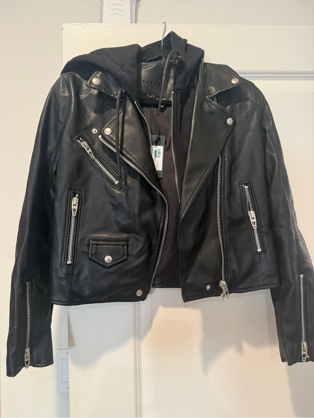 Blank NYC Black Faux Leather Hooded Jacket